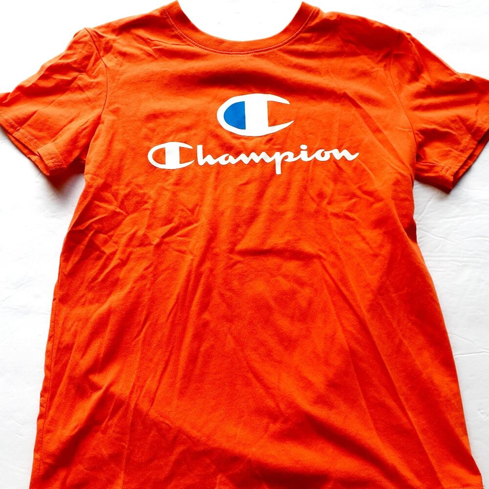 Champion Boys T-Shirt Orange Logo Short Sleeve Size 14-16